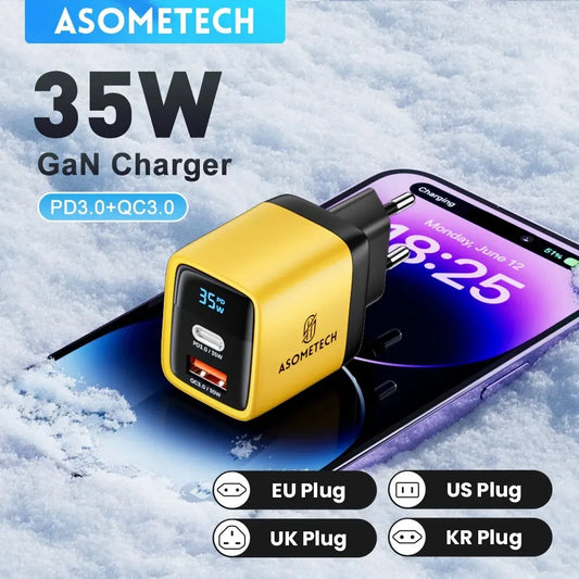 ASOMETECH 35W GaN Charger LED Display QC3.0 30W 25W PD PPS Quick Charge USB Type C Charger For iPhone 14 Pro Samsung S23 Xiaomi - Shoppiline