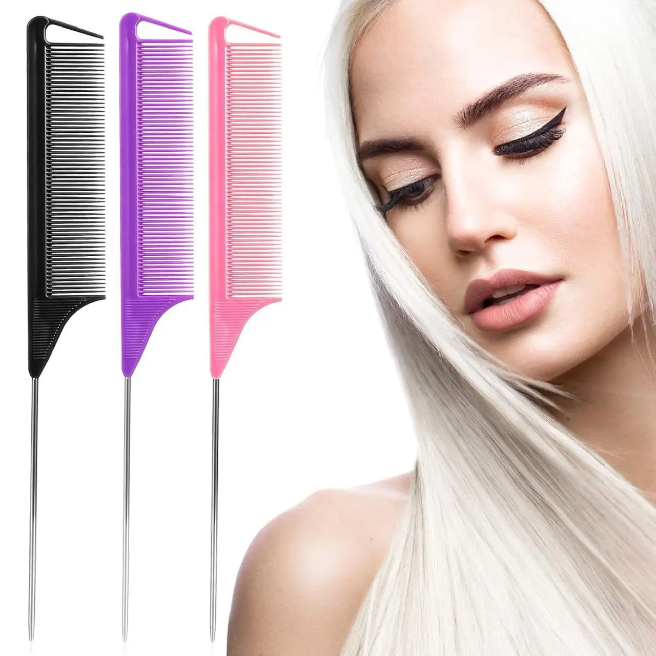 1pcs stainless steel pointed tail hair comb professional hair comb hair brush salon hair styling tool hair comb