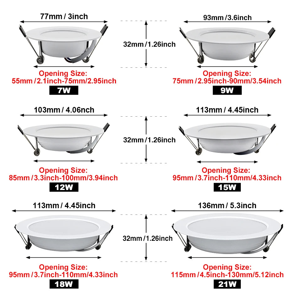 Spotlights LED Ceiling Downlight AC 220V 18W 15W 12W 9W 7W Recessed Round Lamp Spot LED Dowm Light Hidden Indoor Lighting Panel