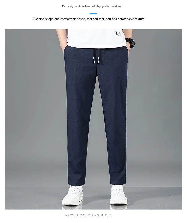 Herren Eisseide-Hose 2025 Sommer Neu Schwarz Grau Dünne Business-Freizeithose Outdoor Elastisch Atmungsaktiv Gerades Bein Jogginghose