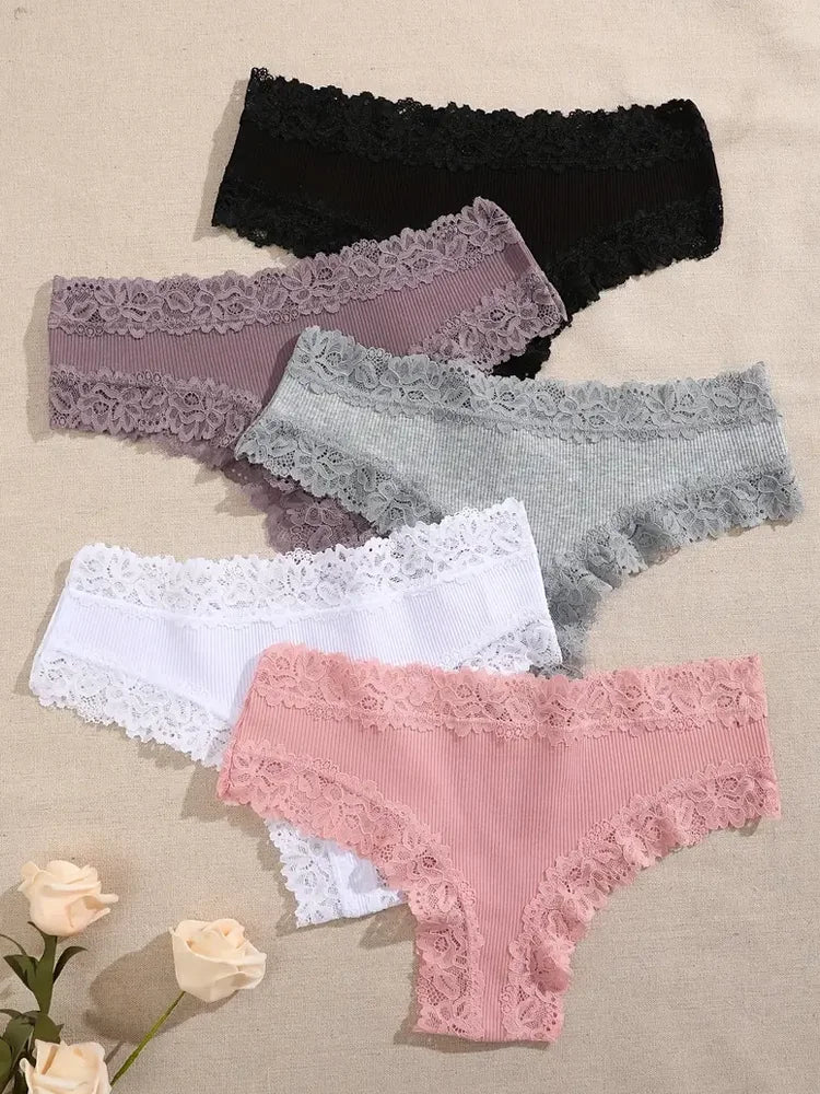 3Pcs/set Women Cotton Panties Floral Lace Intimate Underwear Trendy Patchwork Lace Briefs Female Soft Underpants Lingerie S-XL
