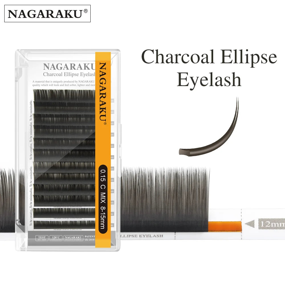 NAGARAKU Flat Split Tips Soft Natural Charcoal Ellipse Extension Supplies Brown Black Grey Light Black
