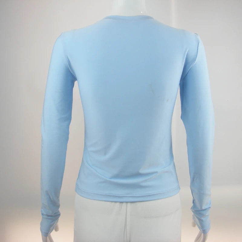Damenbekleidung Langarm-T-Shirt Slim Fit Tops Damen Rundhals Enganliegendes T-Shirt Streetwear 2024 Y2K Qtraf 2408