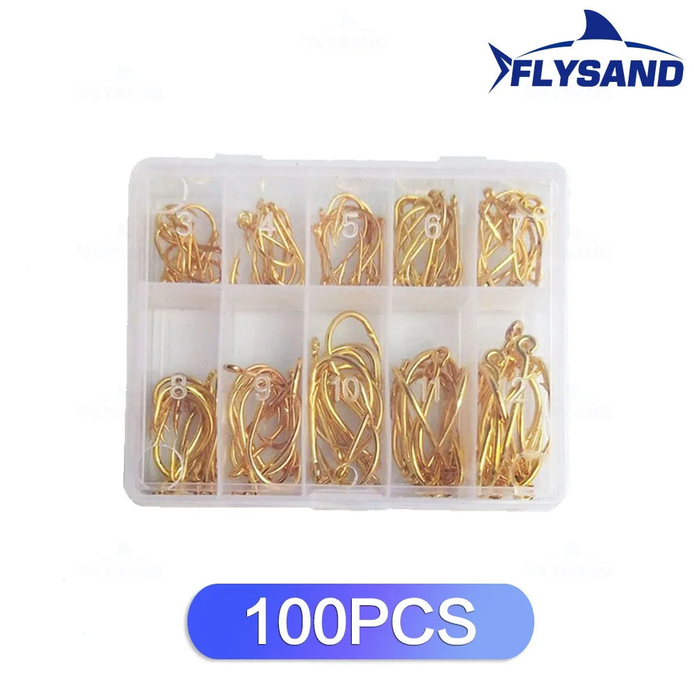 FLYSAND 100pcs/500pcs High Carbon Steel Fishing hooks Mixed Size Barbed jig hook Carp Fishing Jig Head Fly fishing Accessories