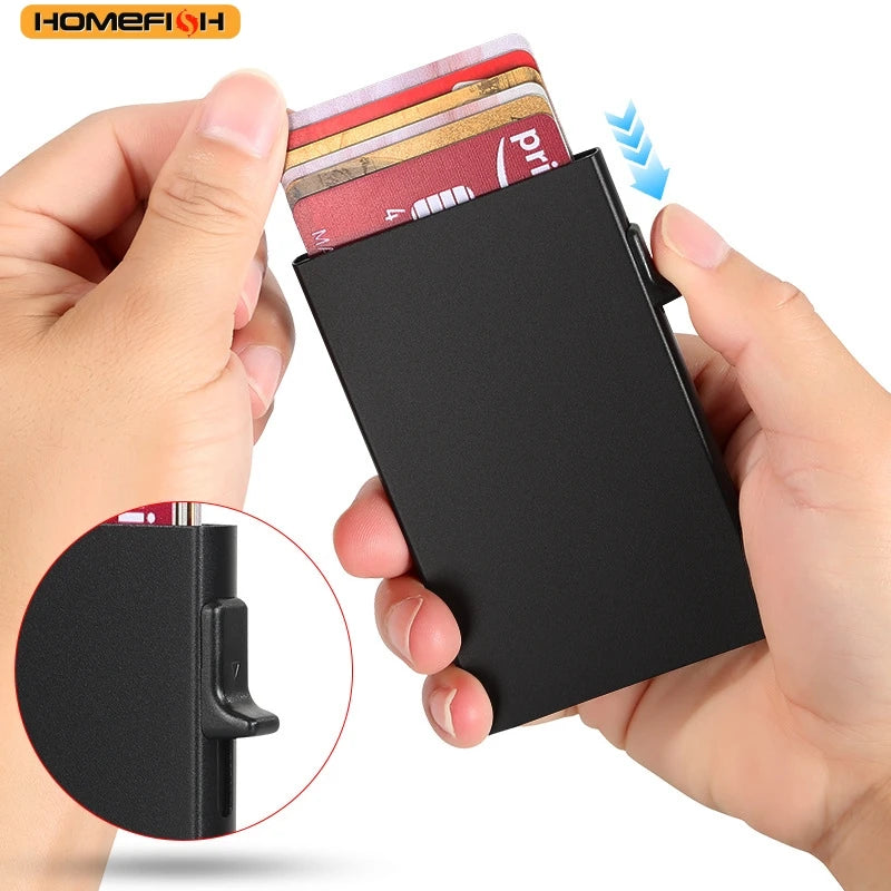 HOMEFISH Portable Metal Card Holder, Slim Mini Wallet, Simple Coin Purse for Men and Women