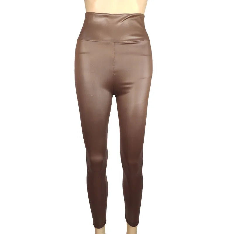 Pantalon taille haute en faux cuir Yoga décontracté Pantalon longue tenue quatre saisons à haute élasticité Pantalon de base