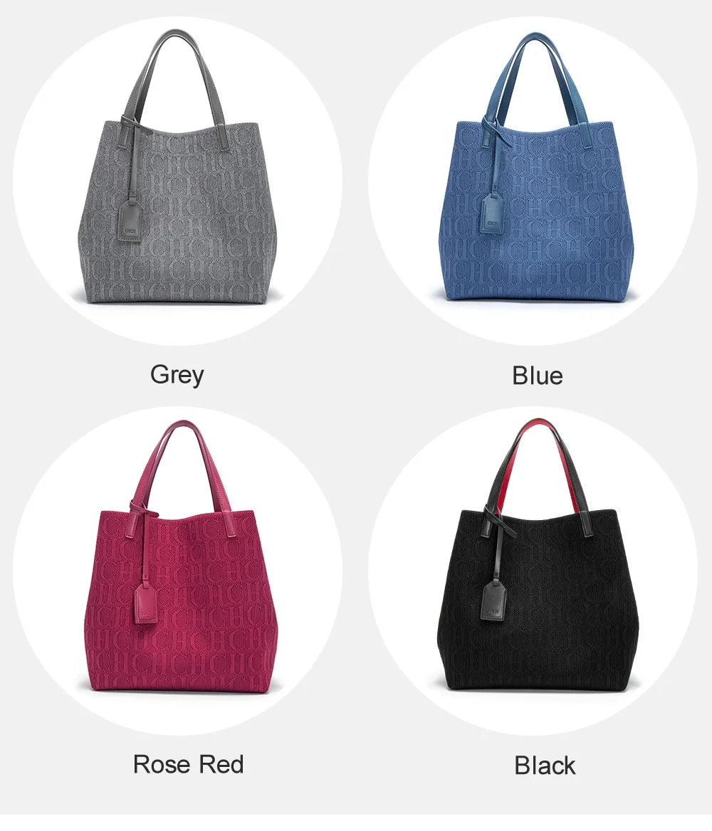 CH High Quality Craft Large Capacity Handbag Ladies Shoulder Bag Fashion Classic New Pure Color Outer Pocket Ladies Handbag - Shoppiline
