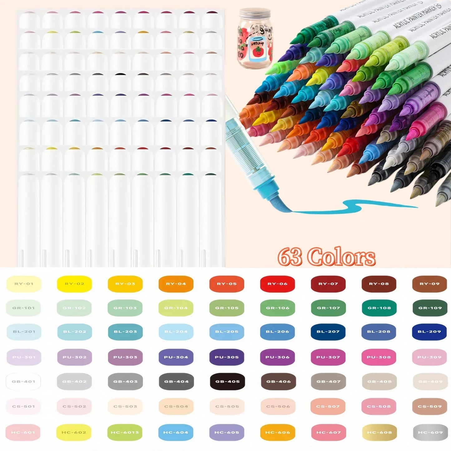 Acryl-Farbmarker, 9/36/63/81 Stück Acryl-Farbmarker-Set mit weicher Pinselspitze, für Felsmalerei, Keramik, Holz, Leinwand, Glas
