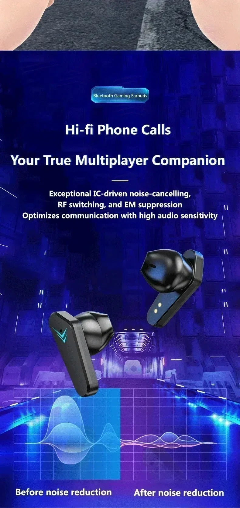 Bluetooth TWS Gaming Earphones Low Latency Wireless In-Ear Headphones With Built-in Mic LED Indicator Lights