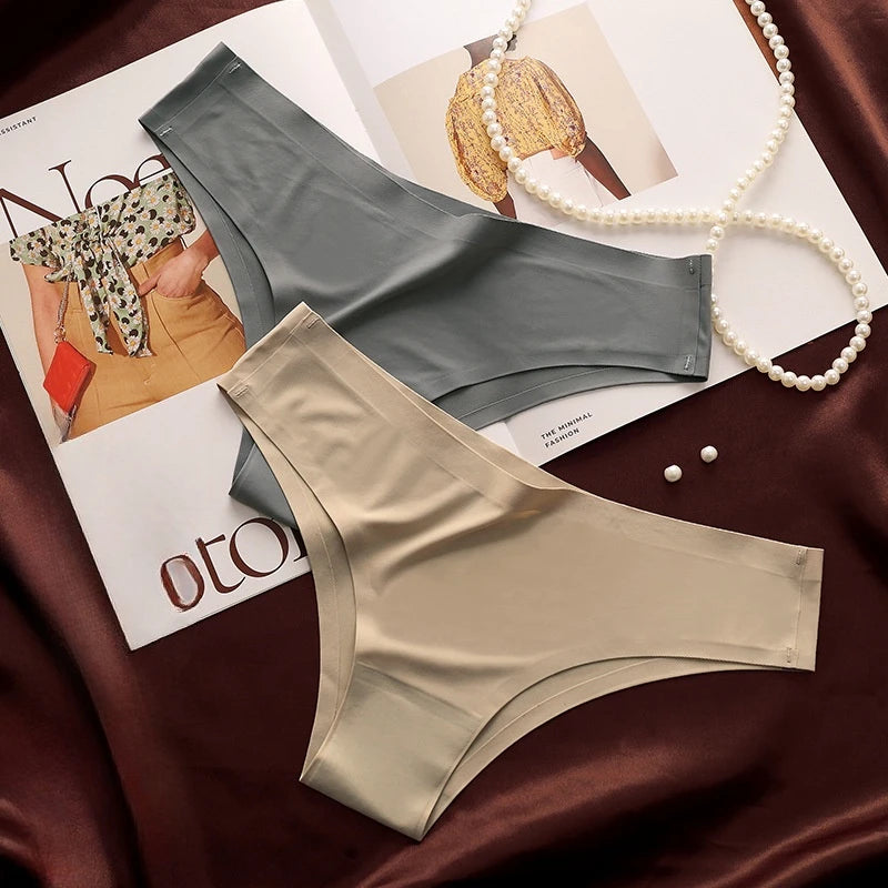 4PCS/Set Seamless Brazilian Panties Women's Sexy Lingerie Cool Ice Silk Low Waist Briefs Soft Solid Ultra-thin Bikini Underwear