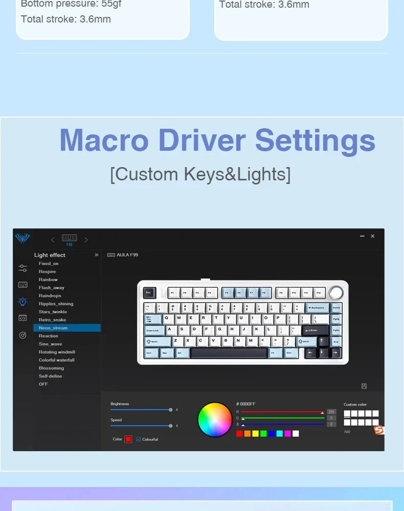 AULA Mechanical Keyboard F75 2.4GWireless/Bluetooth/Wired Gaming Mechanical Keyboard Can Freely Switch Between Game/Office Modes