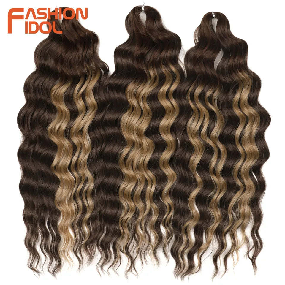 Anna Hair Extensions synthétiques de tresses Loose Deep Wave 24 pouces, cheveux tressés ondulés, cheveux bouclés torsadés au crochet Ombré Blond