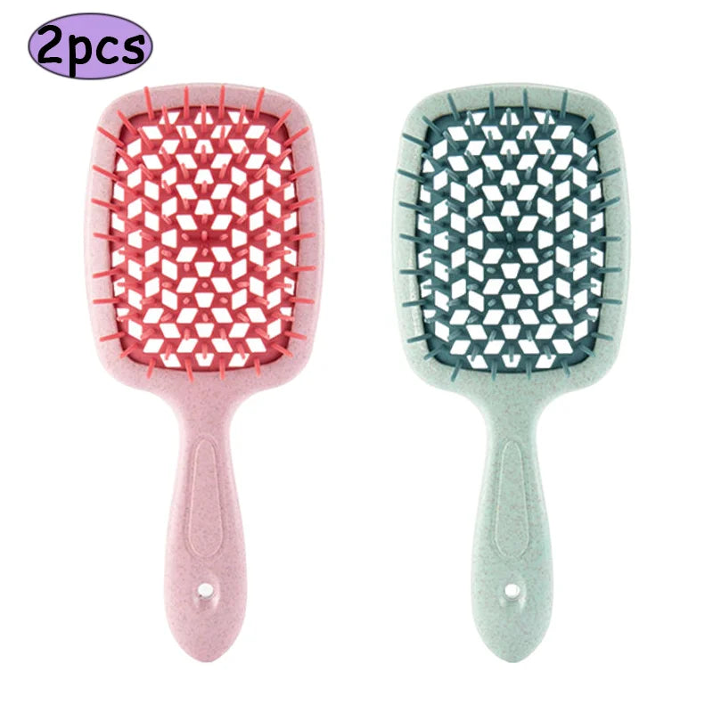 2Pcs Professional Detangling Hair Brush & Comb Set Hollow Out Anti-static Scalp Massage Hairbrush for Wet Dry Hair Styling