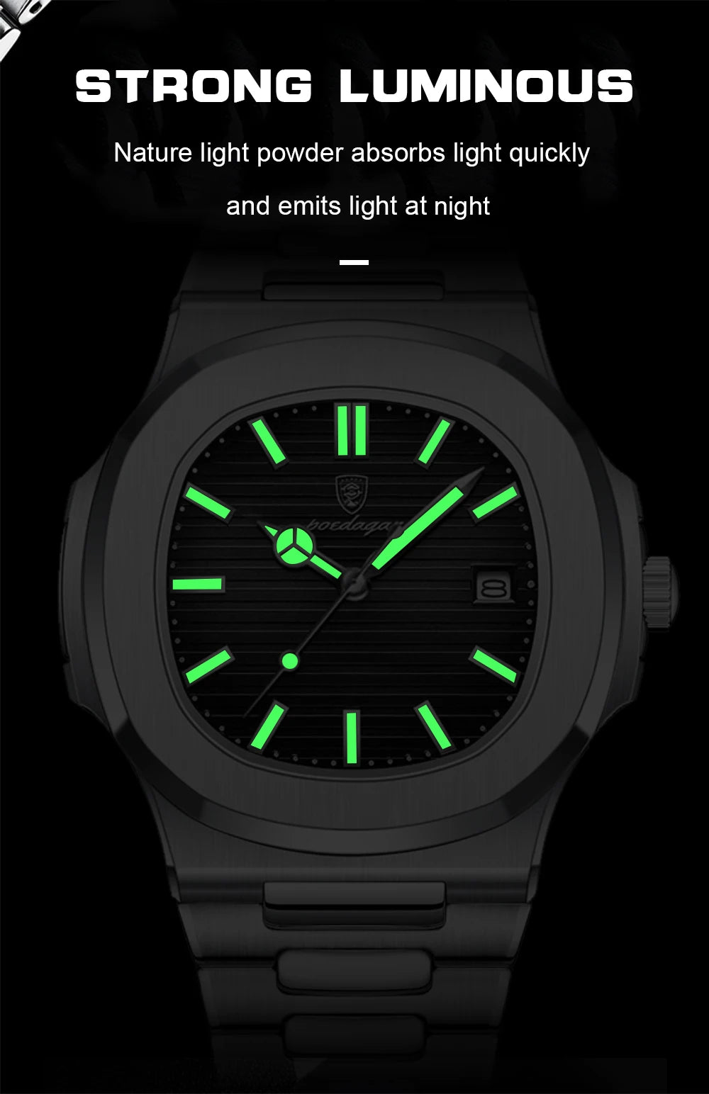 POEDAGAR Top Luxusmarke Herrenuhr Sport Wasserdicht Leuchtend Datum Herrenarmbanduhr Quadratisches Zifferblatt Quarz Herrenuhren Hohe Qualität