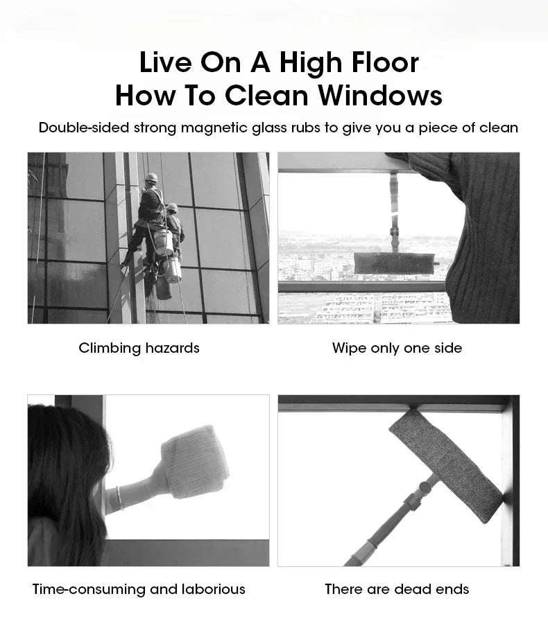 Dual Sided Magnetic Glass Cleaner High Rise Window Wiper With Automatic Drainage System For Home Office Multi Surface Cleaning