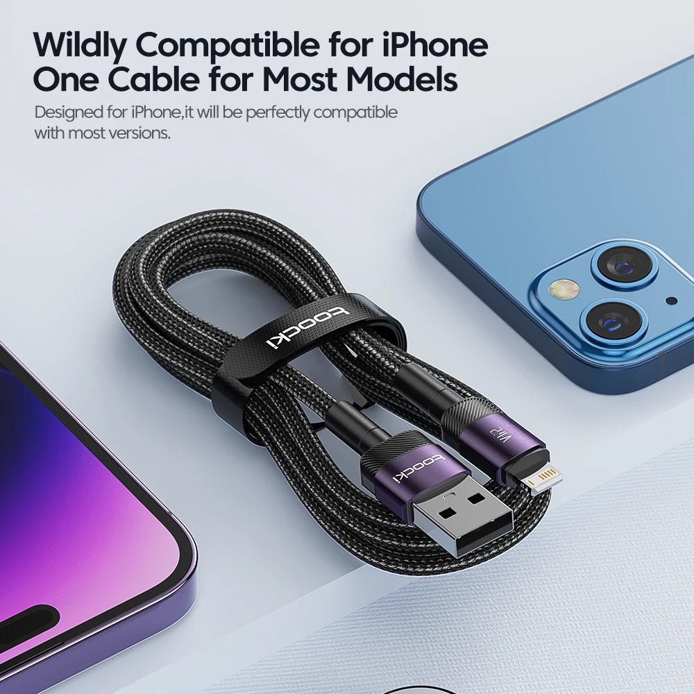 Toocki USB iPhone Cable 2Pack Aluminum Fast Charging Charger USB to iP Cable for iPhone 14 13 12 Pro Max X 8 Plus iPad Data Cord