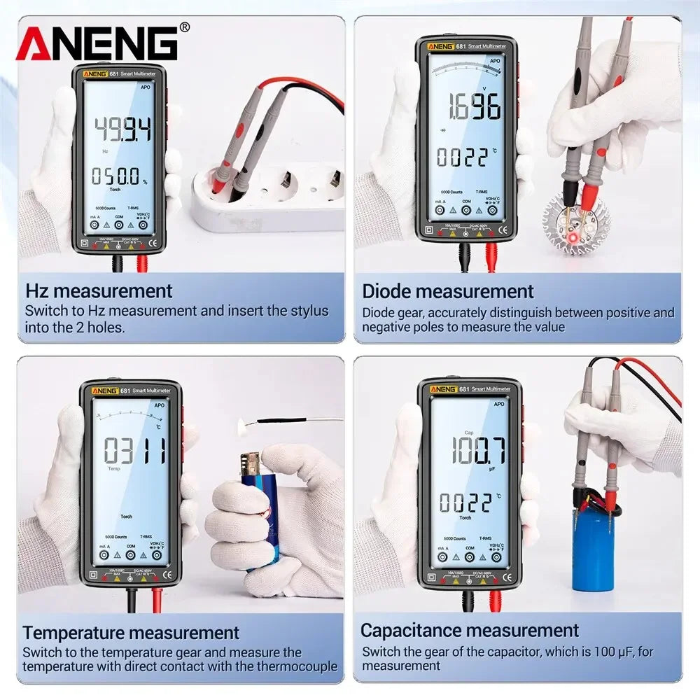 ANENG 681 Non-contact Voltage Tester AC/DC Rechargable Digital Professional MultimeterVoltage Meter LCD Screen Current Tester - Shoppiline