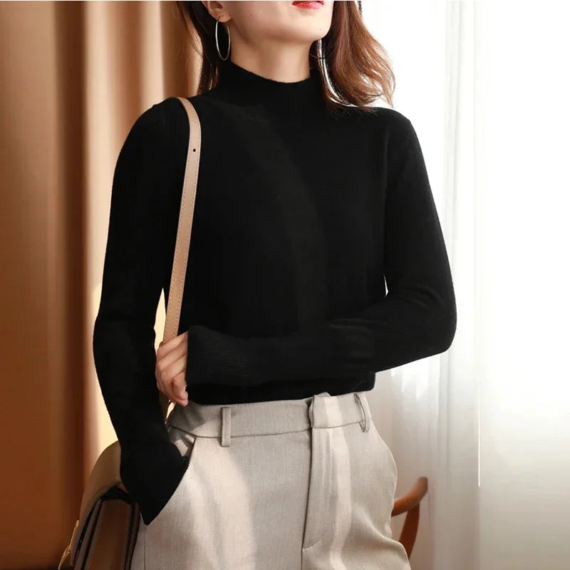 Pull-overs chic Automne-Hiver pour femmes, en tricot, col roulé, manches longues, coupe ajustée, doux et chaud, Pull Femme Top