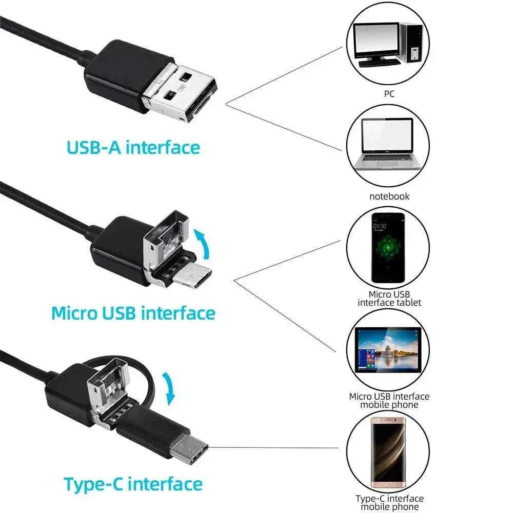 3 in 1 USB Endoscope for OTG Android Phone 7mm Borescope Inspection for PC MacBook Snake Camera For Pipeline