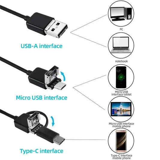 3 in 1 USB Endoscope for OTG Android Phone 7mm Borescope Inspection for PC MacBook Snake Camera For Pipeline