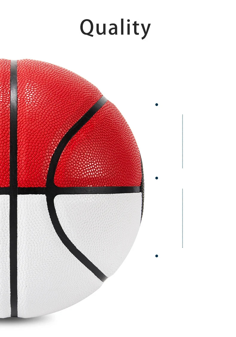 High Quality White Red PU Basketball Official Size 7 Professional Basketball with 4 Layers Outdoor Indoor Durable Ball