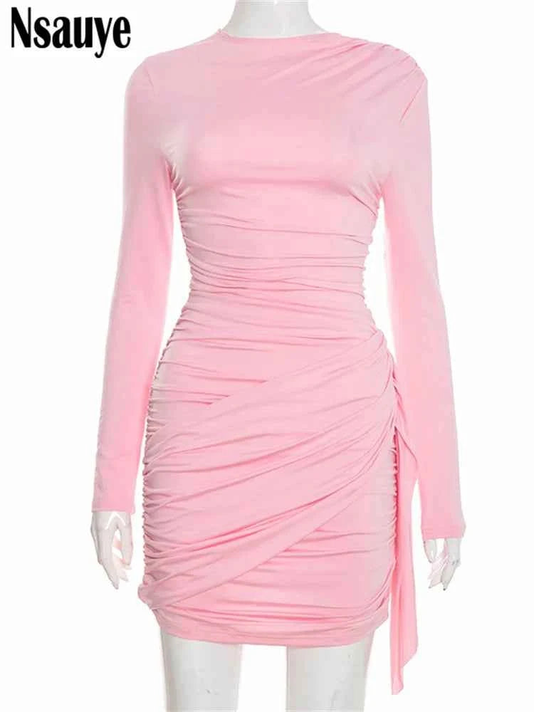 Nsauye New Fashion Women Short Wrap High Waisted Mini Winter Dress 2025 Outfits Sexy Night Club Party Evening Long Sleeve Dress
