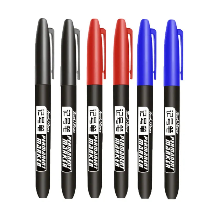 6 PCS Permanent Marker Pen Manga Drawing Markers Black Blue Red Waterproof Ink Sketch Pens Stationery Art School Supplies - Shoppiline