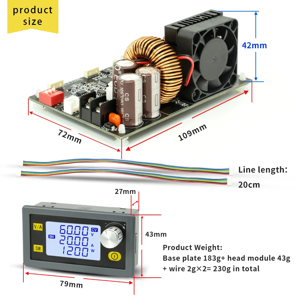 XY6020L Numerical Control DC 6-70V Step Down Stabilized Power Supply Constant Voltage Current Buck Converter Module 20A/1200W - Shoppiline