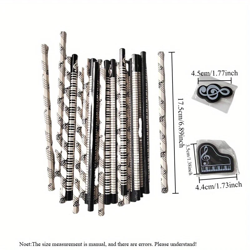 10Pcs Piano Music Note Pencil + 4pcs Pencil Eraser Stationery HB Wooden Painting Sketch Pen Exquisite Gift
