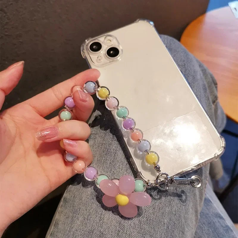 Handy Anti-Verlust Lanyard Schlüssel Kurz Handgelenk Anhänger Bunt Macaron Runde Perle Anhänger Damen Handkette Handy Lanyard