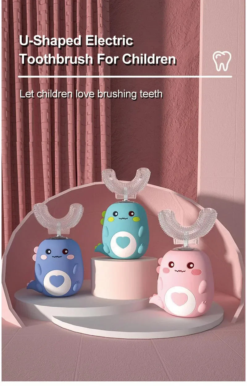 Kids U-Shaped Electric Toothbrush, Food Grade Silicone 360° Automatic Clean USB Charging Smart Oral Care Children Toothbrush