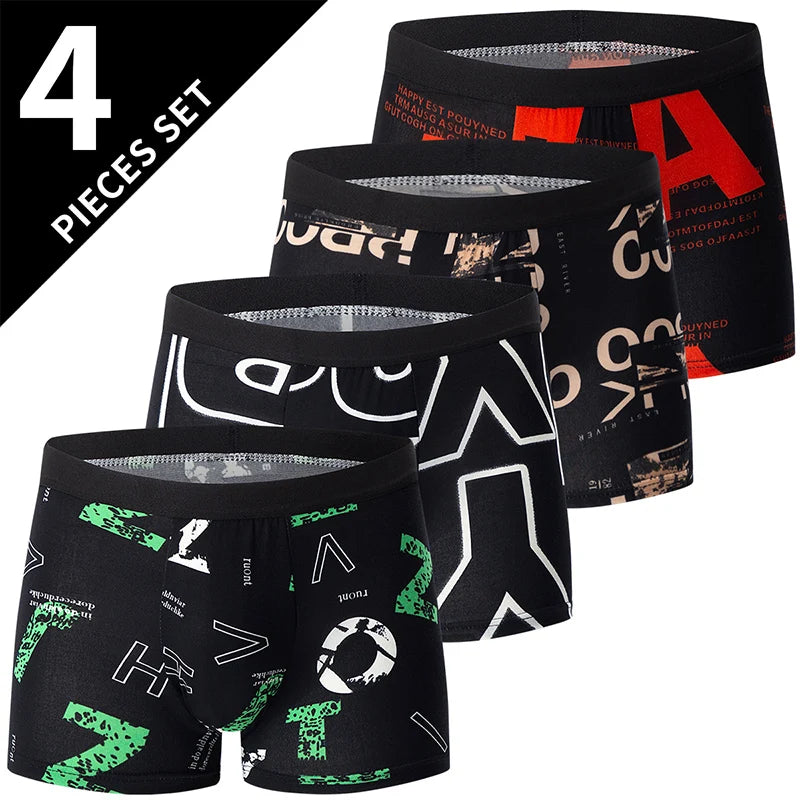 4 Pack Europe and America Size MEN'S Solid Color Sexy Boxer Underwear Antibacterial Breathable plus Size MEN'S Shorts Underwear