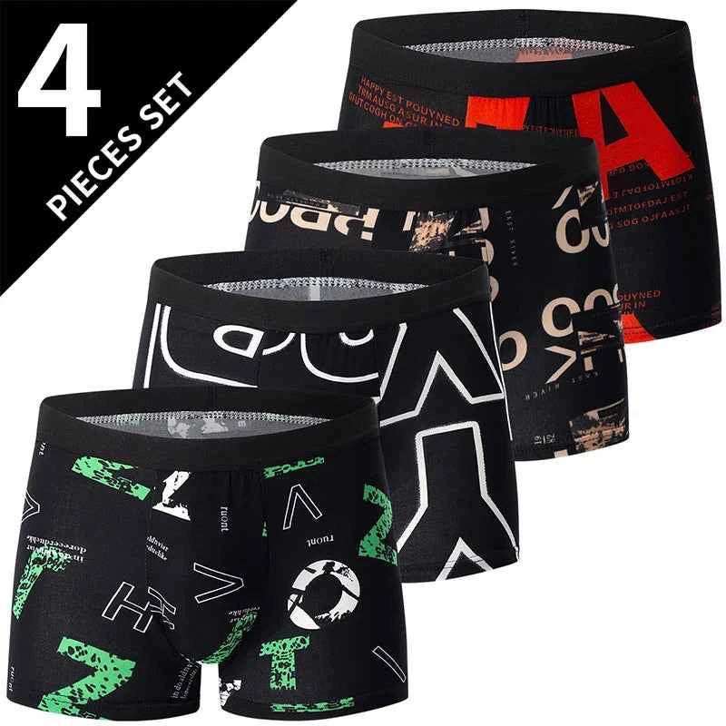 4 Pack Europe and America Size MEN'S Solid Color Sexy Boxer Underwear Antibacterial Breathable plus Size MEN'S Shorts Underwear