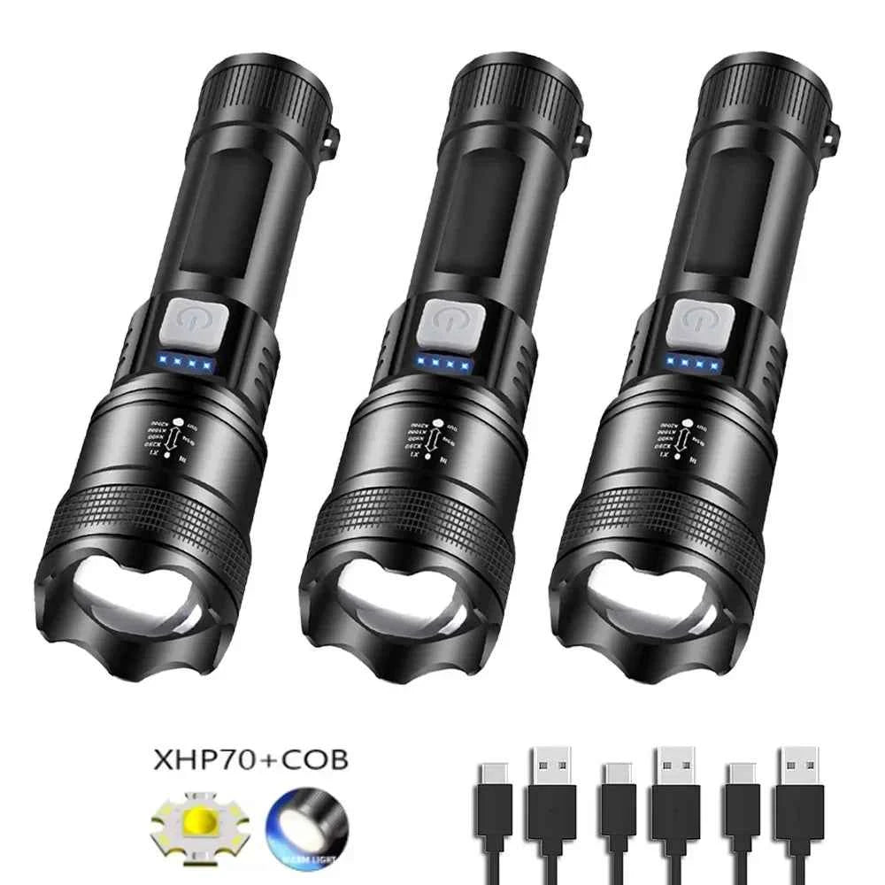 USB Charging Camping Fishing Emergency Zoom Lantern High Strong Power Led Flashlights Tactical Torch with Display Light