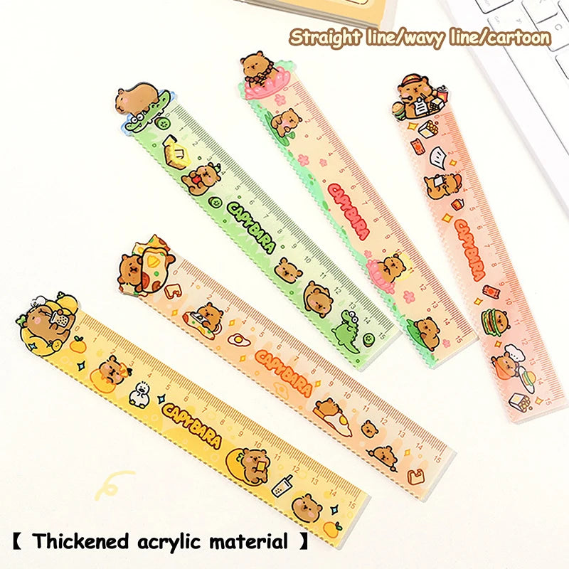 15cm Capybara Ruler Wavy Lines Drawing Tools Acrylic Cute Cartoon Straight Ruler Stationery School Office Supplies