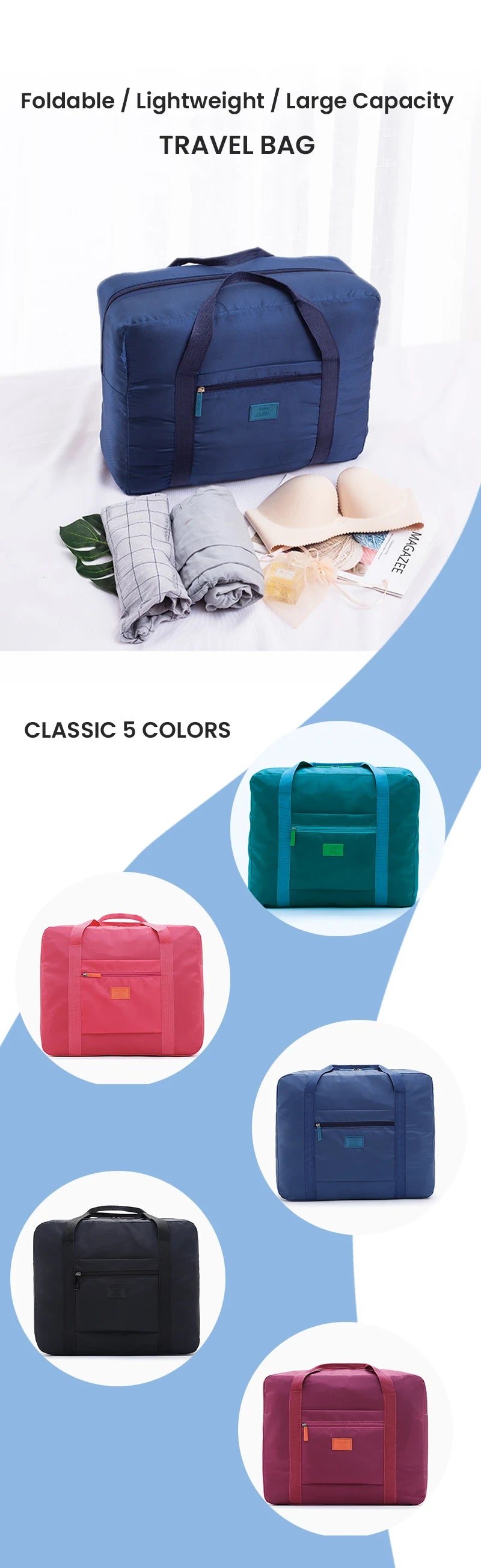Travel Duffel Bag Lightweight Foldable Unisex Tote Carry On Luggage Weekender Overnight Stays Suitcase Organiser 20L Large Bags