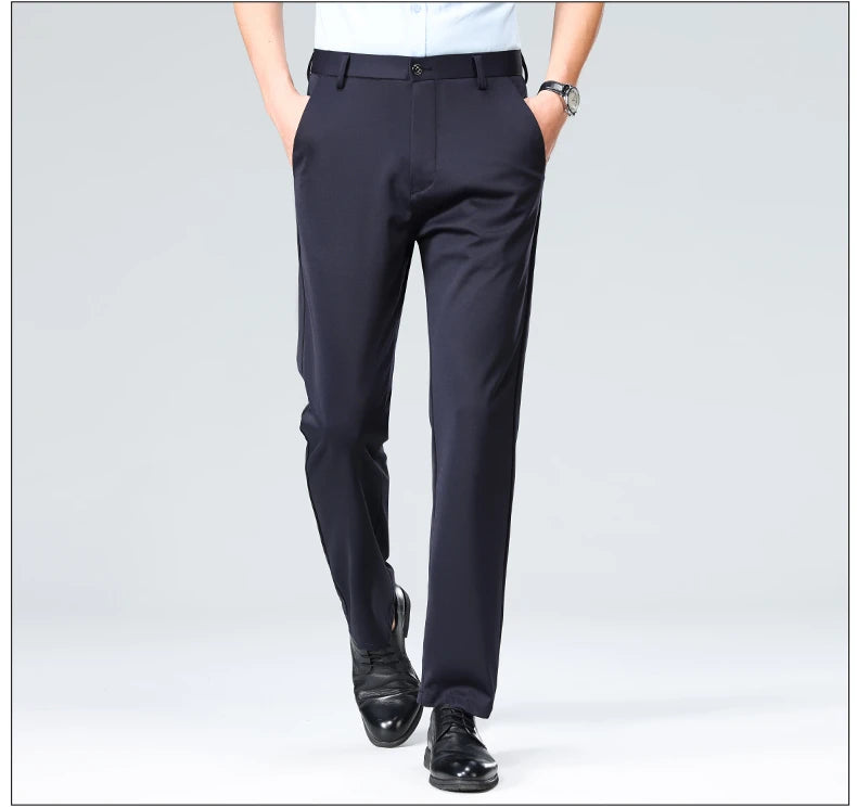 Mens Summer Stretch Straight Leg Business Dress Pants Breathable High Drape Trousers for Business Events