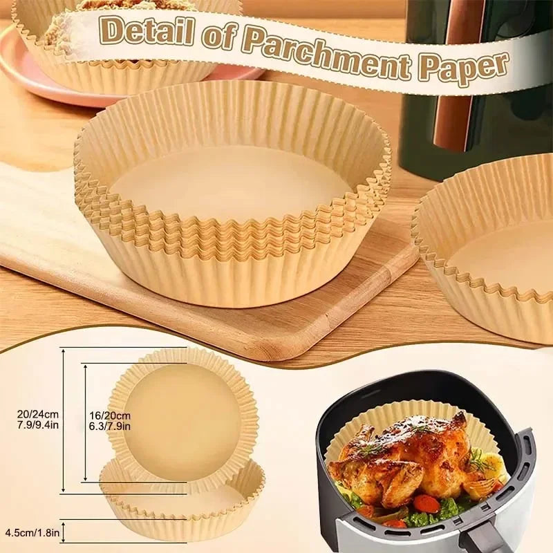 50/100PCS Einweg-Heißluftfritteusenpapier Quadratisch Rund Backpapier Grillplatte Antihaftmatte Küchenbackofen Öl absorbierendes Papierwerkzeug