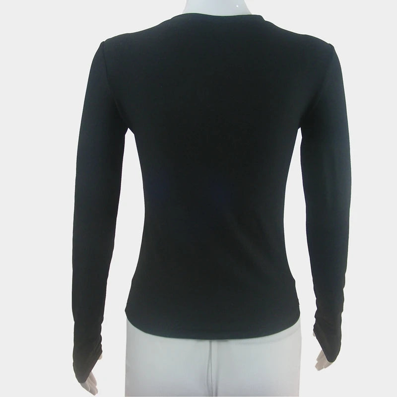 Damenbekleidung Langarm-T-Shirt Slim Fit Tops Damen Rundhals Enganliegendes T-Shirt Streetwear 2024 Y2K Qtraf 2408
