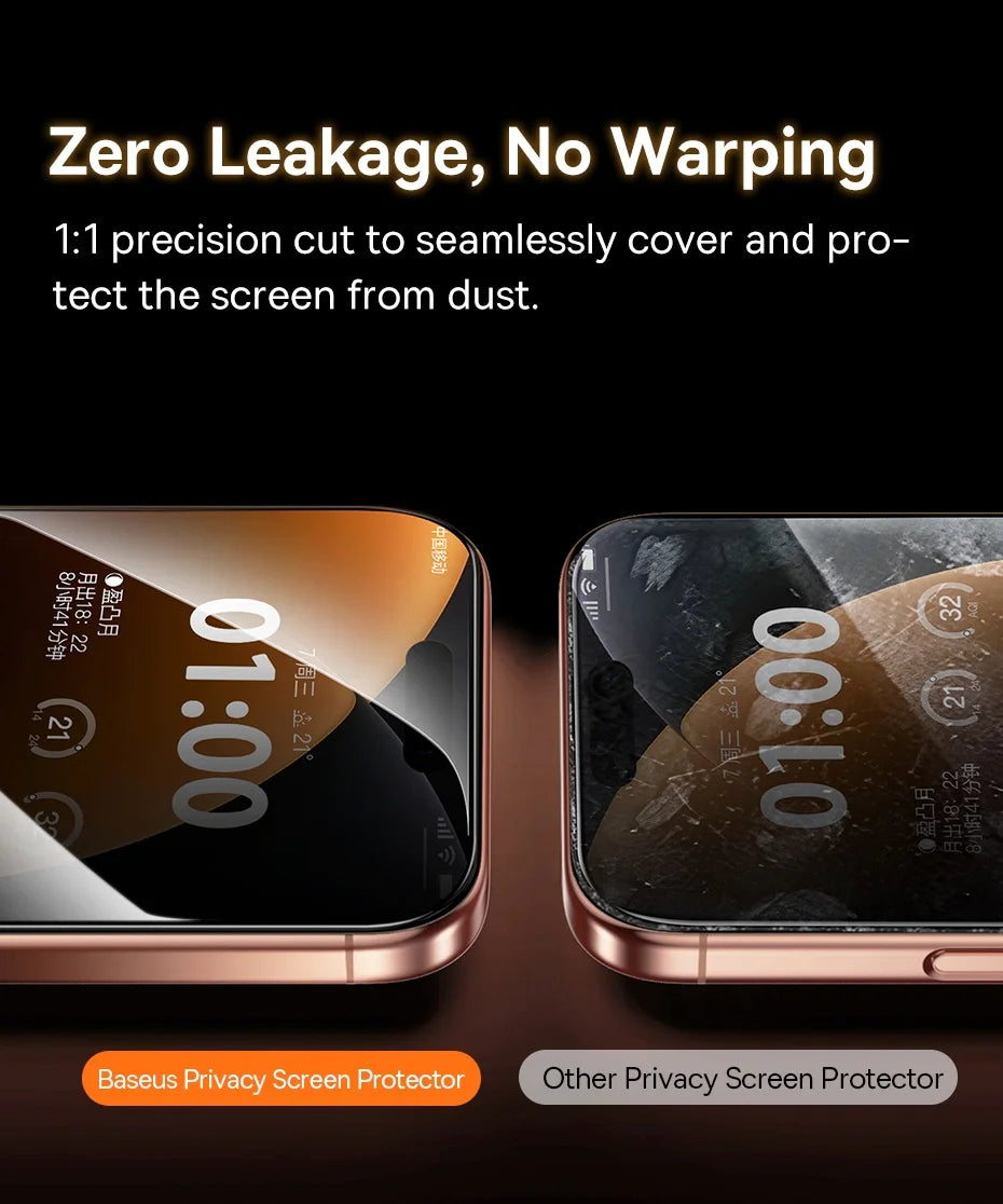 Baseus 0.4mm Corning Tempered Glass for iPhone 17 16 15 14 13 Pro Max Plus Screen Protector Anti-Peeping Auto Installation Film - Shoppiline