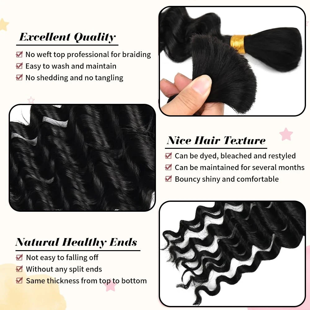 2 paquets de cheveux humains pour tresses bohèmes, 14 pouces 100G 10A, cheveux brésiliens vierges ondulés en vrac pour tresser
