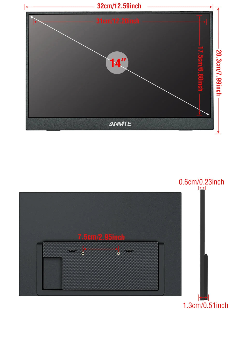 14 Inch Portable  Touch Monitor Non-touch optional 16:10 400cd/m2 Gaming Computer Expand Display For XBox PS4/5 Switch Loptop - Shoppiline