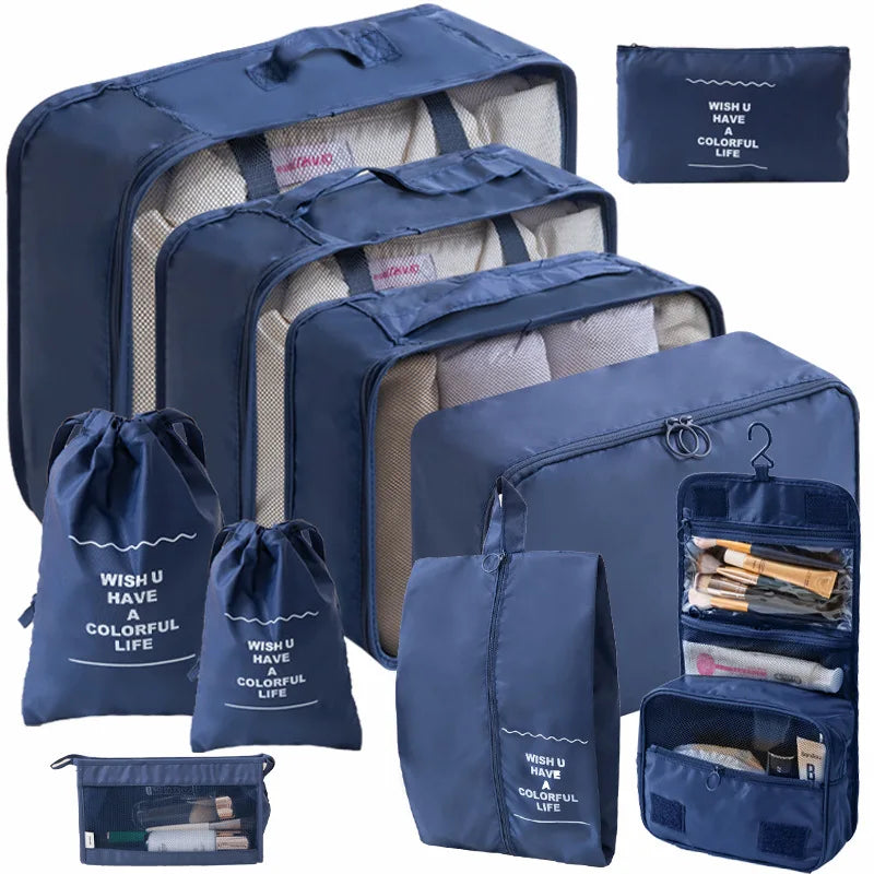 10/7-teiliges Set Reise-Organizer Aufbewahrungstaschen Koffer Packwürfel Tragbarer Kleiderschrank Gepäck Kleidung Schuhtasche Faltbar