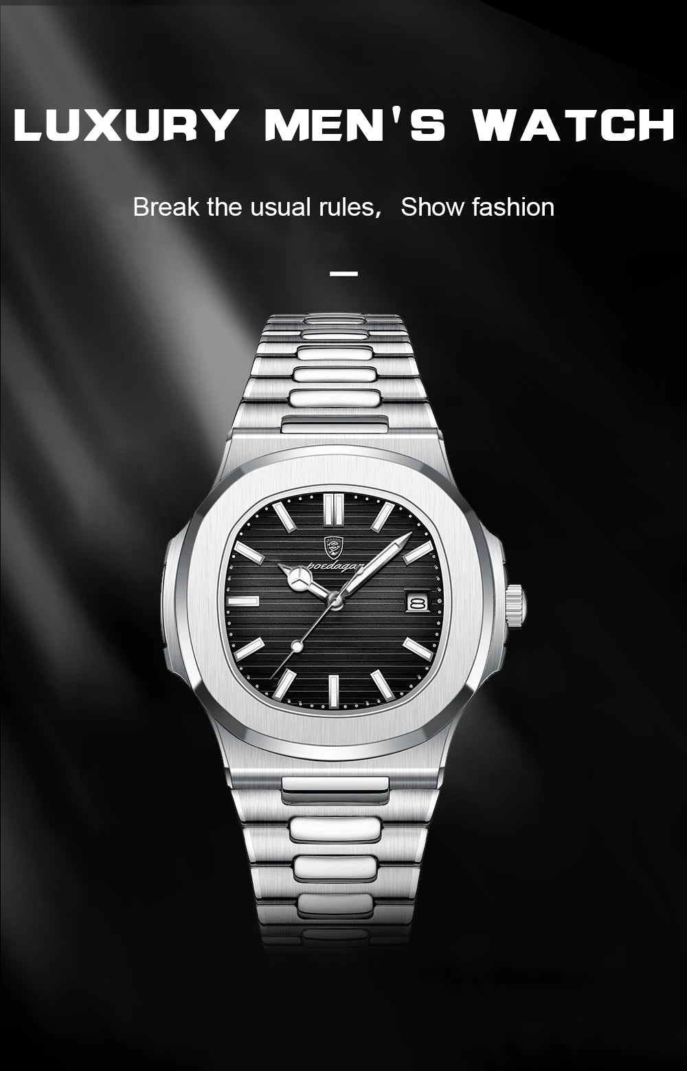 POEDAGAR Top Luxusmarke Herrenuhr Sport Wasserdicht Leuchtend Datum Herrenarmbanduhr Quadratisches Zifferblatt Quarz Herrenuhren Hohe Qualität