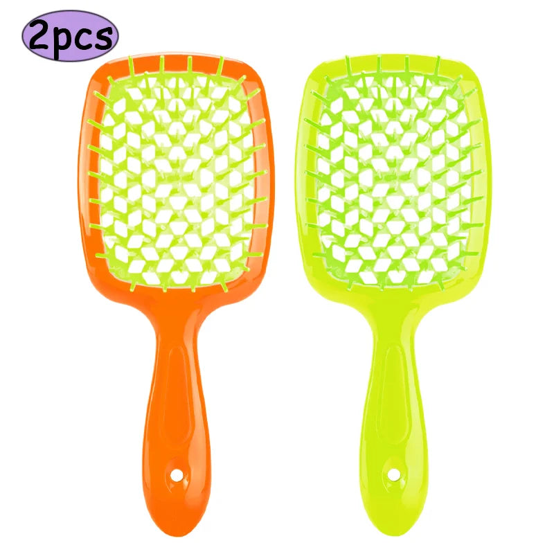 2Pcs Professional Detangling Hair Brush & Comb Set Hollow Out Anti-static Scalp Massage Hairbrush for Wet Dry Hair Styling