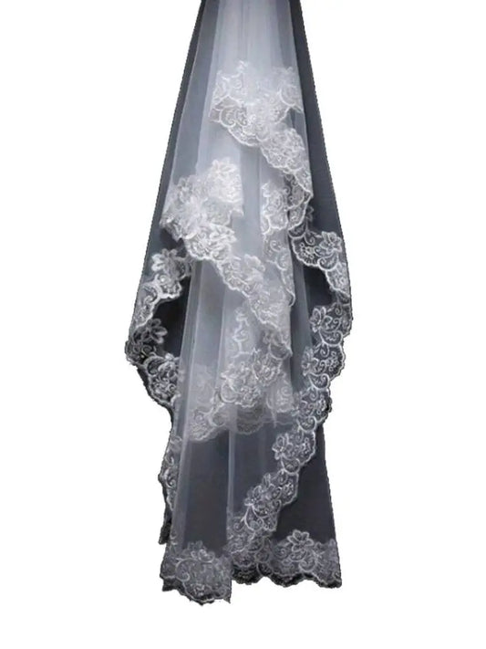 White Ivory Lace Embroidery Edge Bridal High Quality Tulle  Bride Veils 1 Layer Married Wedding Accessories 2024