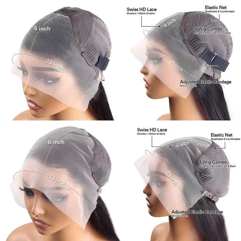 13x6 Glueless 250 Dichte Brasilianische Deep Wave Gelockte HD Lace Frontal Echthaarperücke für Frauen Vorgezupft Beste Haar Wasser Perücke