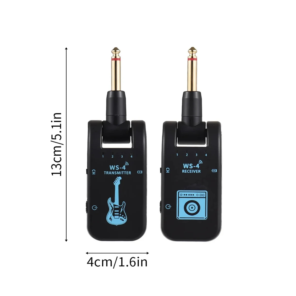 WS-4 2.4GHz Wireless Guitar Audio System - No Pairing Required, 8 Channels, 40m Range, 10H Battery, for Guitar/Keyboard/Drums