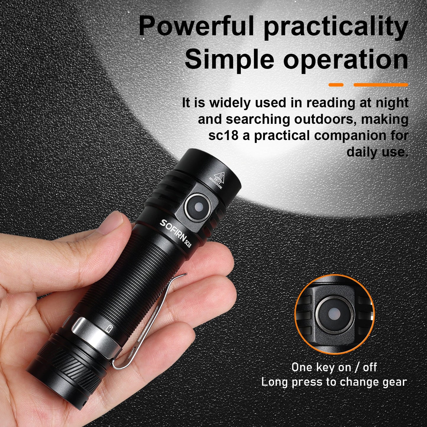 Sofirn SC18 1800lm EDC Flashlight USB C Rechargeable SST40 LED 18650 Torch TIR Optics Lens Lantern with Power Indicator - Shoppiline