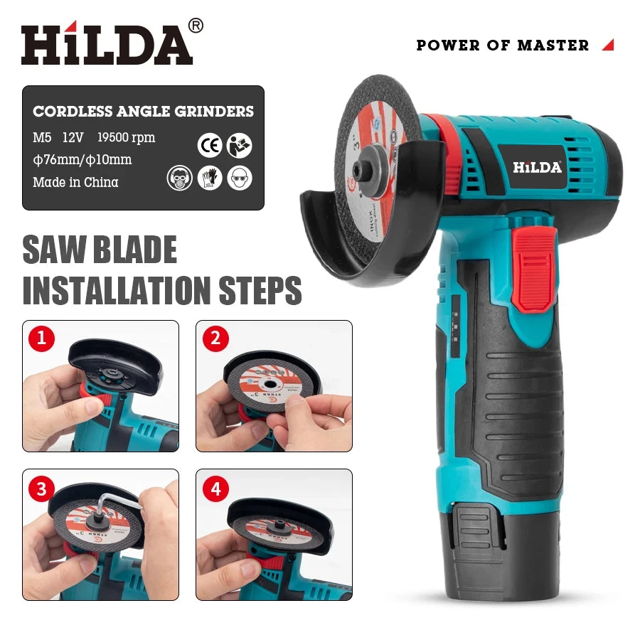 HILDA 12v Mini Angle Grinder Rechargeable Grinding Tool Polishing Grinding Machine For Cutting Diamond Cordless Power Tools - Shoppiline